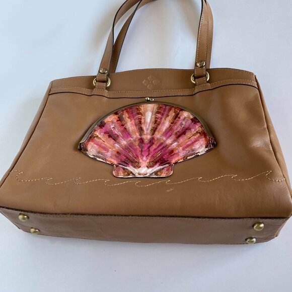 Patricia Nash Poppy Tote Leather w Seashells by the Seashore Scarf Tan Naturale - Picture 6 of 16
